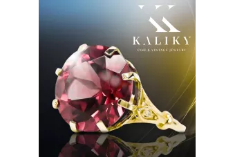 14k żółte złoto Rubin Pierścionek Styl Vintage vrc073y